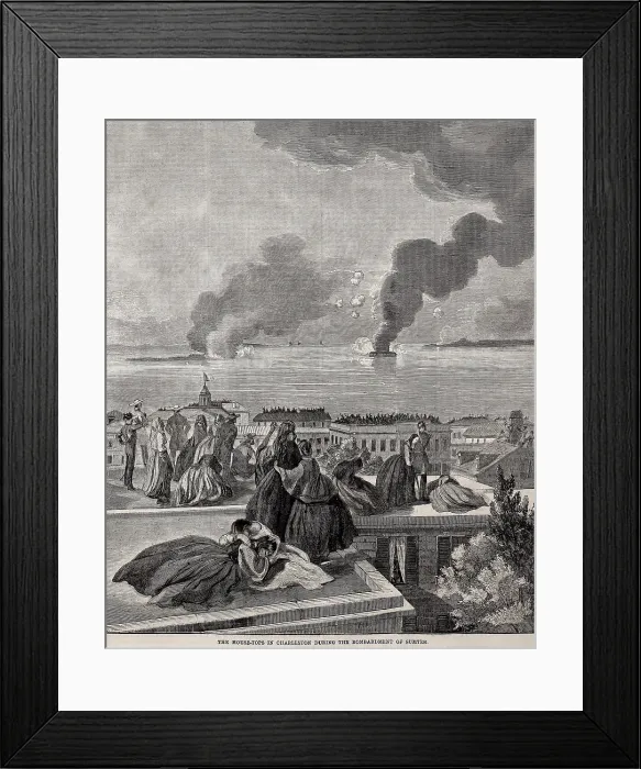 Framed Print : Spectators on Charleston rooftops during the bombardment of Fort Sumter, April 12-13, 1861