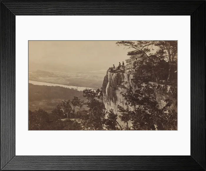Framed Print : Three soldiers take in the view from Point Lookout, on Lookout Mountain, with the Tennessee River in the distance. Photo was probably taken after the Nov Framed Print : Three soldiers take in the view from Point Lookout, on Lookout Mountain, with the Tennessee River in the distance. Photo was probably taken after the Nov