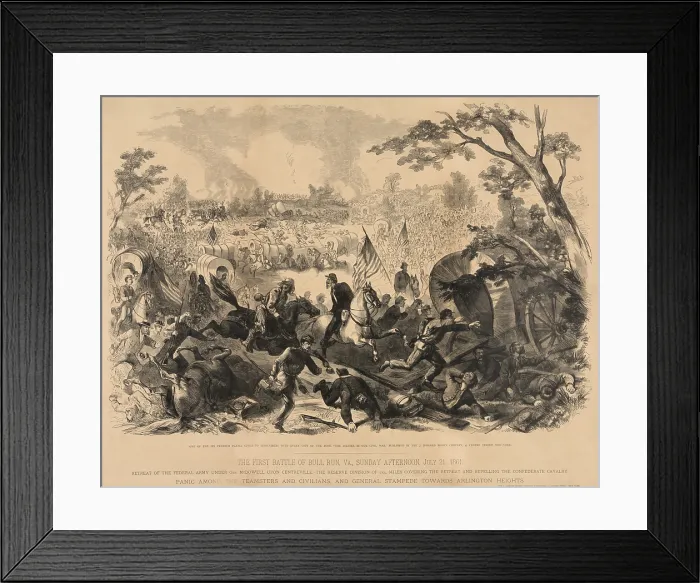 Framed Print : First Battle of Bull Run, (First Manassas), July 21, 1861. The retreat of the Union Army, at he end of the First Battle of Bull Run. The army under Gen
