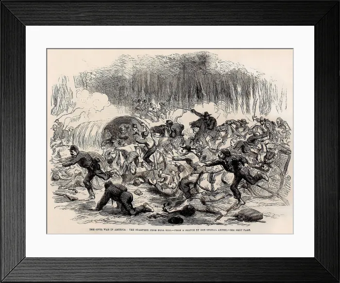 Framed Print : First Battle of Bull Run, (First Manassas), July 21, 1861. Stampede of Union troops from the Battle of Bull Run at 5:30 PM, after 10 hours of fighting