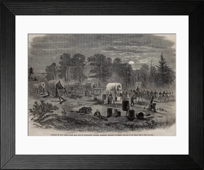 Framed Print : First Battle of Bull Run, (First Manassas), July 21, 1861. First Brigade, Fifth Division, commanded by Col. Louis Blenkers made an orderly retreat from the Battle of Bull Run