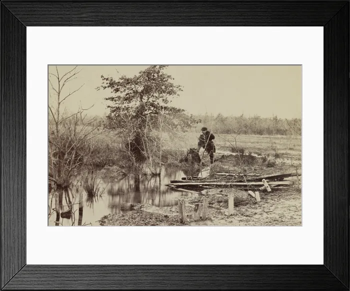 Framed Print : Bull Run River in March 1862, 8 months after the First Battle of Bull Run (First Manassas). In the right foreground are wooden markers of soldiers graves Framed Print : Bull Run River in March 1862, 8 months after the First Battle of Bull Run (First Manassas). In the right foreground are wooden markers of soldiers graves