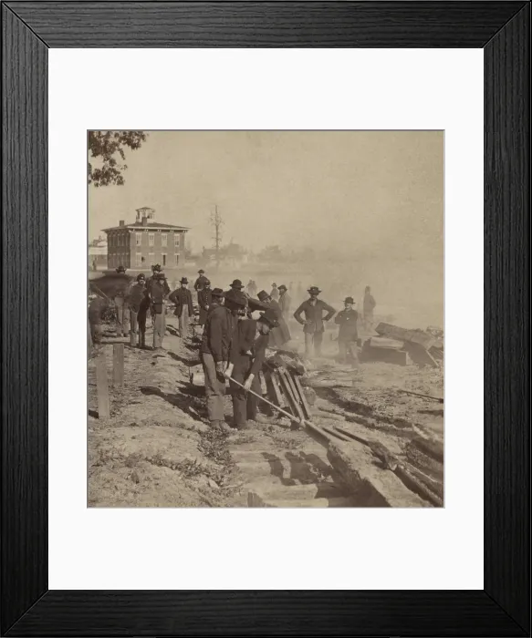 Framed Print : US Civil War. Federal occupation of Atlanta, Georgia, Sept. 2 - Nov. 15, 1864, Union Army of Gen. William Sherman, destroy the railroad before evacuation of Atlanta, Oct.-Nov