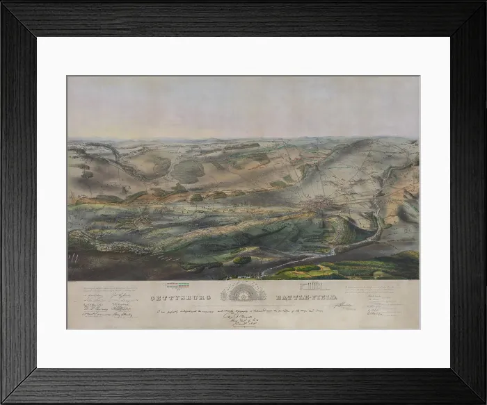 Framed Print : US Civil War. Battle of Gettysburg, July 1-3, 1863. Bird's-eye view of Gettysburg battlefield, showing positions of Union and Confederate armies during the battle