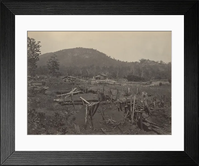 Framed Print : US Civil War. Atlanta Campaign, May 7- Sept. 2, 1864. Abandoned fortifications are below Kennesaw Mountain in northwest Georgia, after the Civil War battle on June 27, 1864 Framed Print : US Civil War. Atlanta Campaign, May 7- Sept. 2, 1864. Abandoned fortifications are below Kennesaw Mountain in northwest Georgia, after the Civil War battle on June 27, 1864