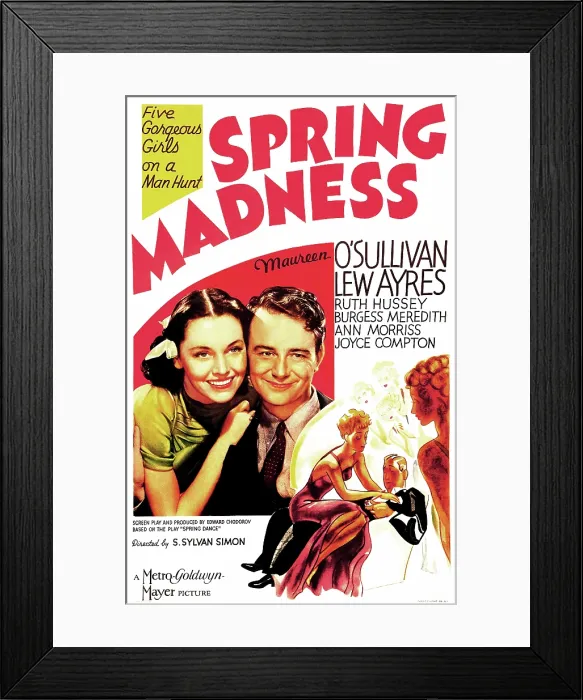 Framed Print : SPRING MADNESS, US poster art, from left: Maureen O'Sullivan, Lew Ayres, 1938 Framed Print : SPRING MADNESS, US poster art, from left: Maureen O'Sullivan, Lew Ayres, 1938