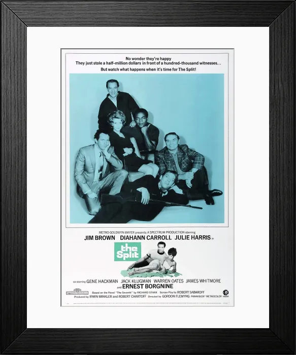 Framed Print : THE SPLIT, US poster, Jack Klugman (top), middle clockwise from left: Warren Oates, Julie Harris, Jim Brown, Ernest Borgnine, Donald Sutherland, far bottom: Jim Brown