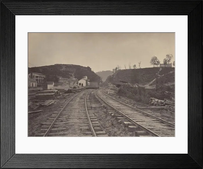 Framed Print : Allatoona Pass Looking North, Georgia, 1864. George Barnard photographed the two railroad tracks north of Atlanta, after the Battle of Allatoona Pass, Oct. 5, 1864 Framed Print : Allatoona Pass Looking North, Georgia, 1864. George Barnard photographed the two railroad tracks north of Atlanta, after the Battle of Allatoona Pass, Oct. 5, 1864