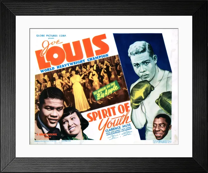 Framed Print : SPIRIT OF YOUTH, US lobbycard, from left: Joe Louis, Edna Mae Harris, bottom right: Clarence Muse, 1938 Framed Print : SPIRIT OF YOUTH, US lobbycard, from left: Joe Louis, Edna Mae Harris, bottom right: Clarence Muse, 1938