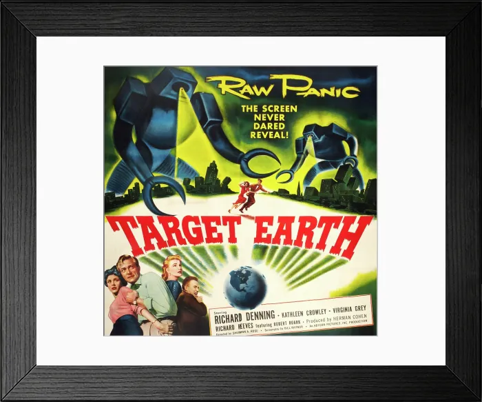 Framed Print : TARGET EARTH, bottom left: Kathleen Crowley, Richard Denning, Virginia Grey, 1954