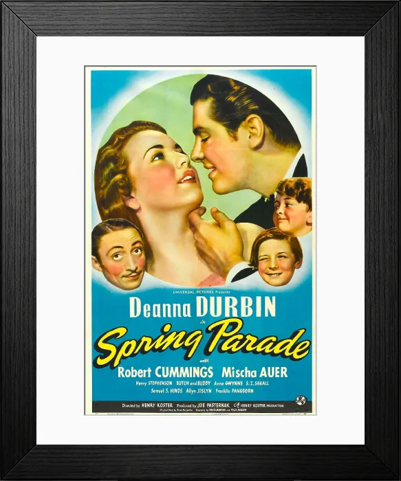 Framed Print : SPRING PARADE, US poster, from left: Mischa Auer, Deanna Durbin, Robert Cummings, far right from top: Kenneth Brown, Billy Lenhart, 1940