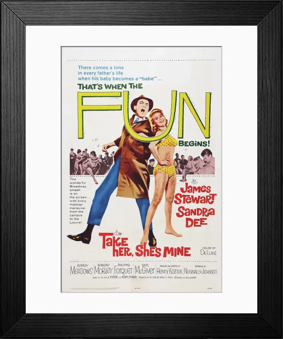 Framed Print : TAKE HER, SHE'S MINE, US poster art, from left: James Stewart, Sandra Dee, 1963, TM & Copyright 20th Century Fox Film Corp. All rights reserved / courtesy Everett Collection