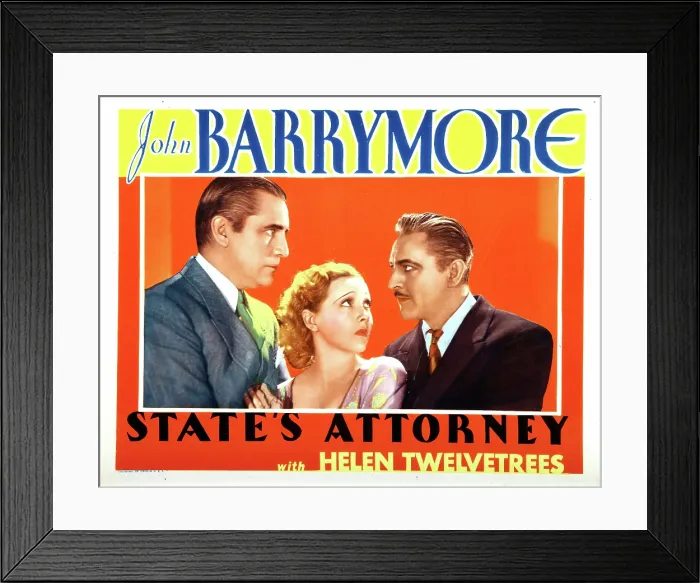 Framed Print : STATE'S ATTORNEY, lobbycard, from left: William Stage Boyd, Helen Twelvetrees, John Barrymore, 1932 Framed Print : STATE'S ATTORNEY, lobbycard, from left: William Stage Boyd, Helen Twelvetrees, John Barrymore, 1932
