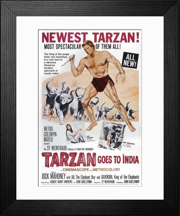Framed Print : TARZAN GOES TO INDIA, US poster art, Jock Mahoney, 1962