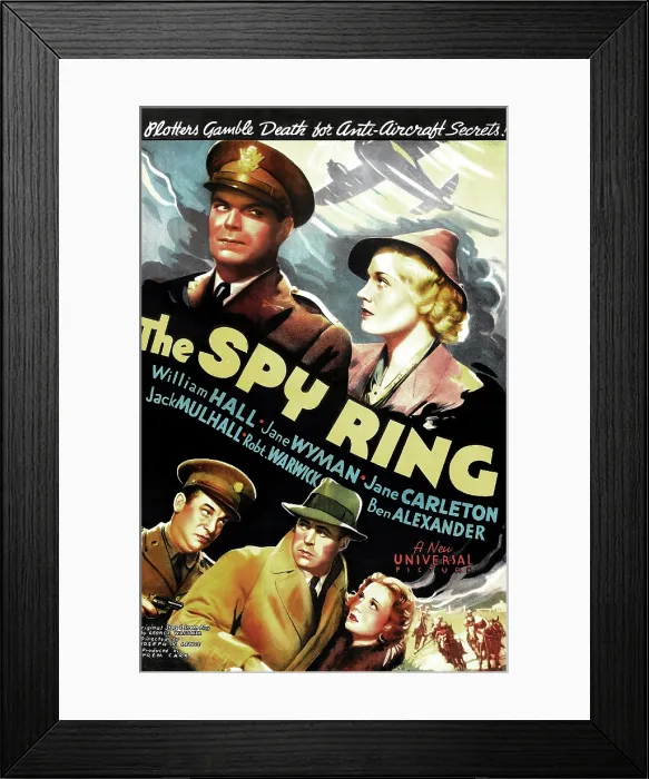 Framed Print : THE SPY RING, US poster art, top from left: William Hall, Esther Ralston (aka Jane Carleton); bottom from left: Don Barclay, LeRoy Mason, Jane Wyman, 1938