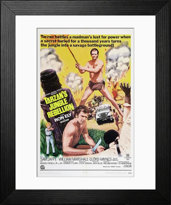 Framed Print : TARZAN'S JUNGLE REBELLION, top and bottom: Ron Ely as Tarzan on poster art, 1967 Framed Print : TARZAN'S JUNGLE REBELLION, top and bottom: Ron Ely as Tarzan on poster art, 1967