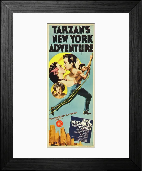 Framed Print : TARZAN'S NEW YORK ADVENTURE, from bottom left: John Sheffield, Maureen O'Sullivan, Johnny Weissmuller, 1942