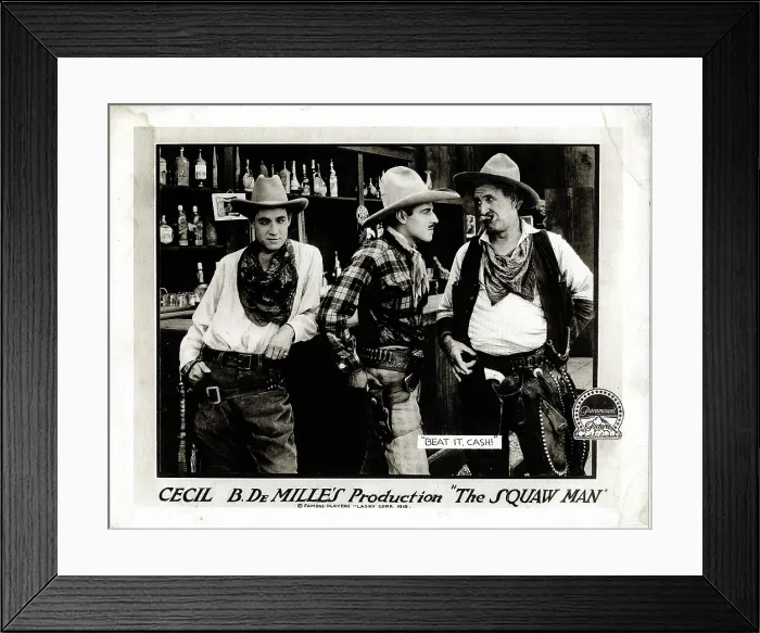 Framed Print : THE SQUAW MAN, l-r: Eliott Dexter, Jack Holt, Theodore Roberts on lobbycard, 1918 Framed Print : THE SQUAW MAN, l-r: Eliott Dexter, Jack Holt, Theodore Roberts on lobbycard, 1918