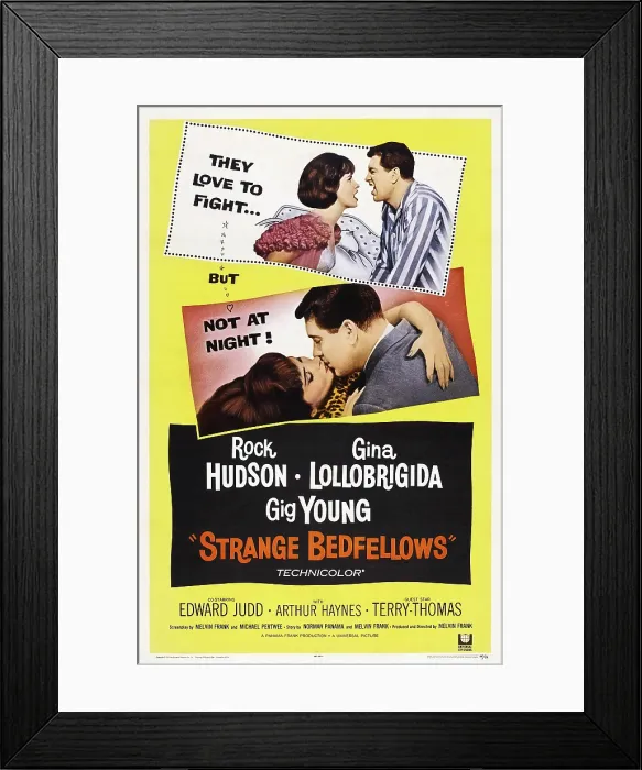 Framed Print : STRANGE BEDFELLOWS, US poster, top and bottom from left: Gina Lollobrigida, Rock Hudson, 1965