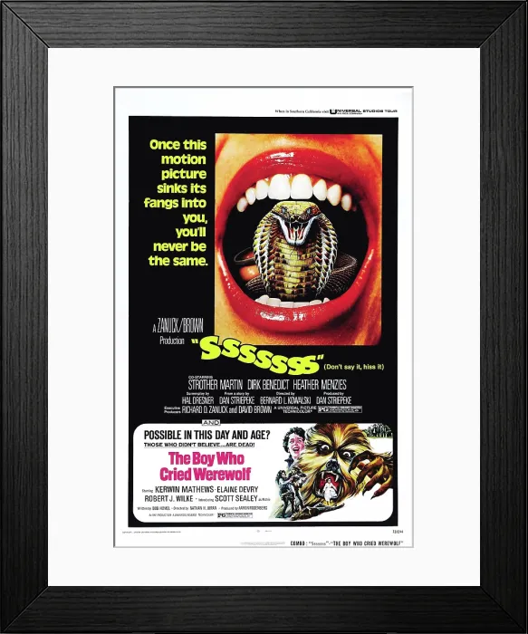 Framed Print : SSSSSSS, and THE BOY WHO CRIED WEREWOLF, US poster, double bill, 1973
