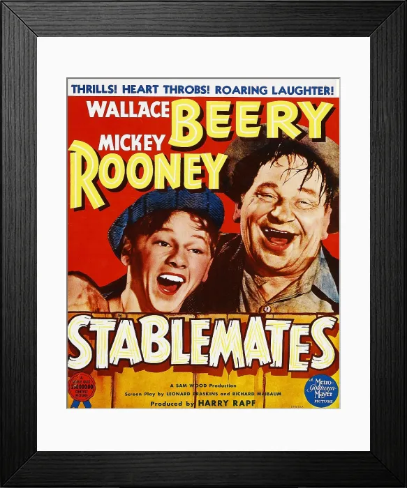 Framed Print : STABLEMATES, from left: Mickey Rooney, Wallace Beery on window card, 1938
