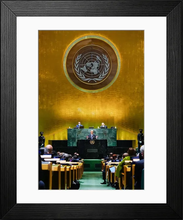 Framed Print : President Joe Biden addresses the United Nations General Assembly, Sept. 21, 2021
