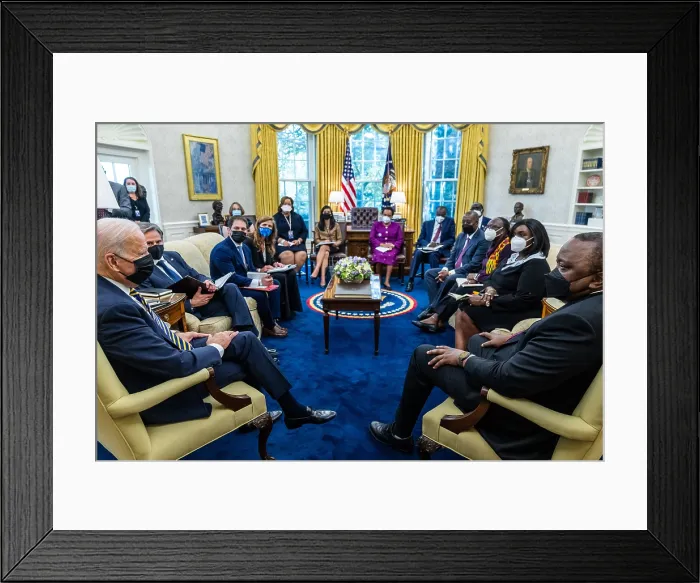 Framed Print : President Joe Biden holds a bilateral meeting with President Uhuru Kenyatta and his Kenyan delegation, October 14, 2021