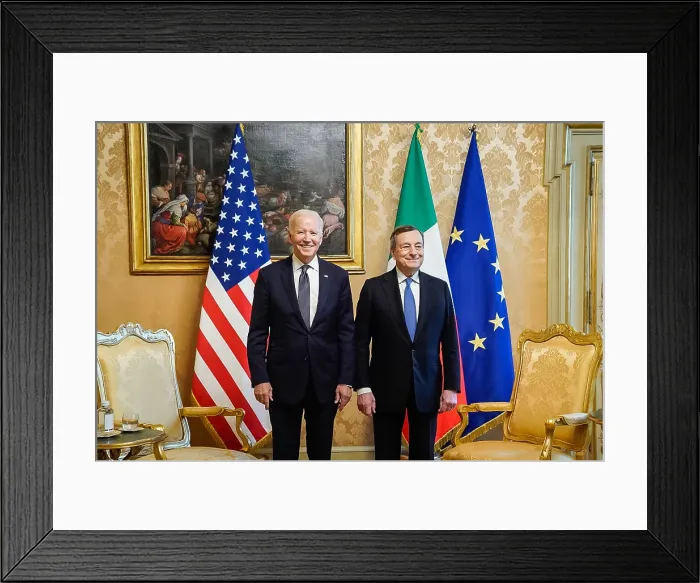 Framed Print : President Joe Biden meets with Italian Prime Minister Mario Draghi, Oct. 29 2021, at Chigi Palace in Rome
