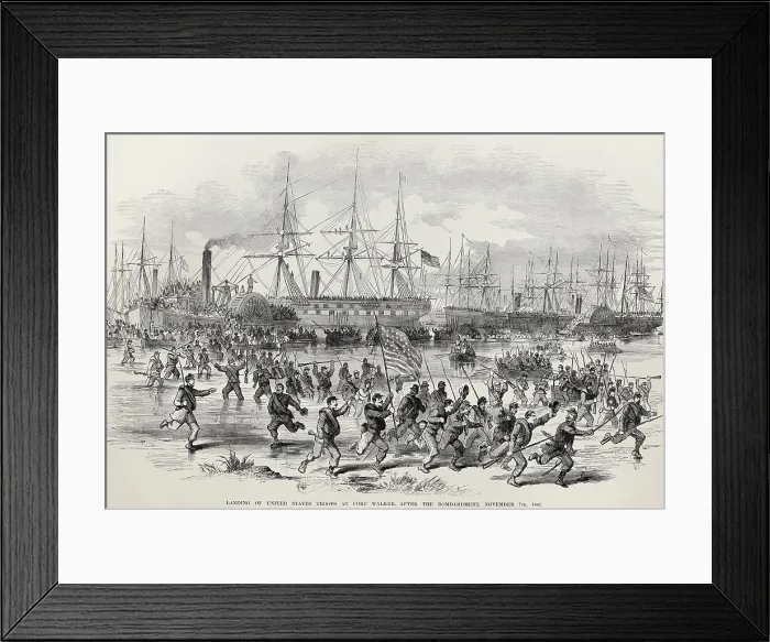 Framed Print : Landing of US Troops at Fort Walker, Port Royal Harbor, SC, Nov. 7, 1861