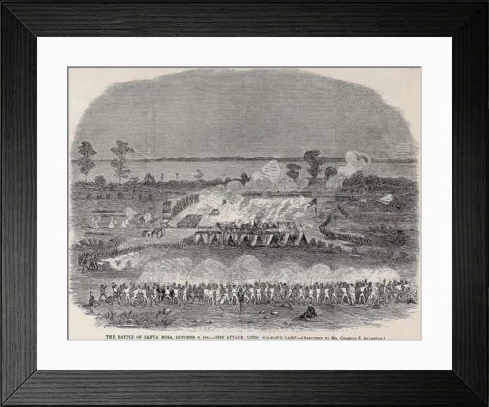 Framed Print : The Battle of Santa Roca, Oct. 9, 1861, near Fort Pickens on Pensacola Harbor. Confederates attacked the Union camp of Col. Wilson