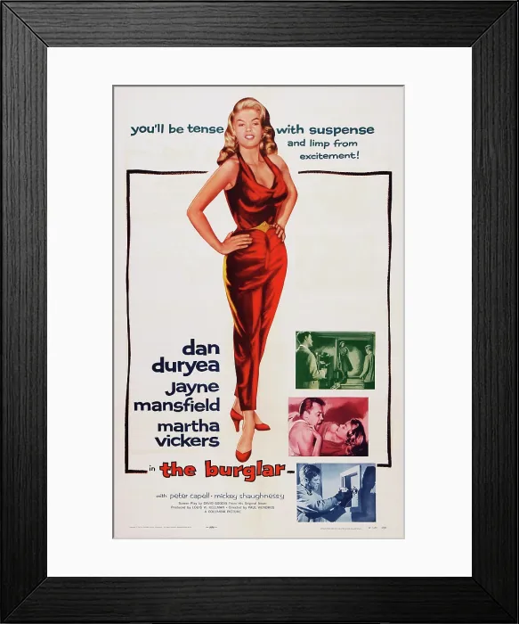 Framed Print : THE BURGLAR, US poster art, Jayne Mansfield, Dan Duryea, Martha Vickers, Mickey Shaughnessy, 1957
