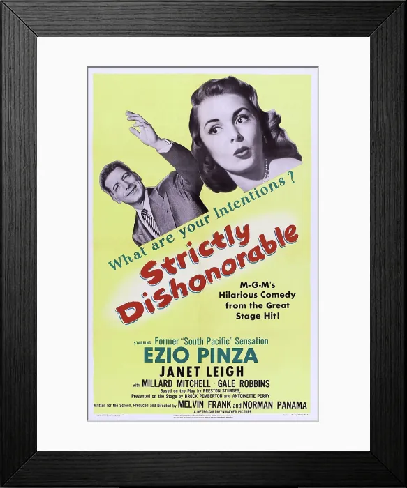 Framed Print : STRICTLY DISHONORABLE, US poster art, from left, Ezio Pinza, Janet Leigh, 1951
