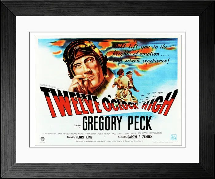 Framed Print : TWELVE O'CLOCK HIGH, Gregory Peck on British quad poster, 1949, TM and Copyright 20th Century Fox Film Corp. All rights reserved. / courtesy Everett Collection