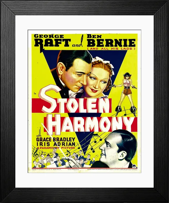 Framed Print : STOLEN HARMONY, top from left: George Raft, Grace Bradley, bottom right: Ben Bernie on window card, 1935