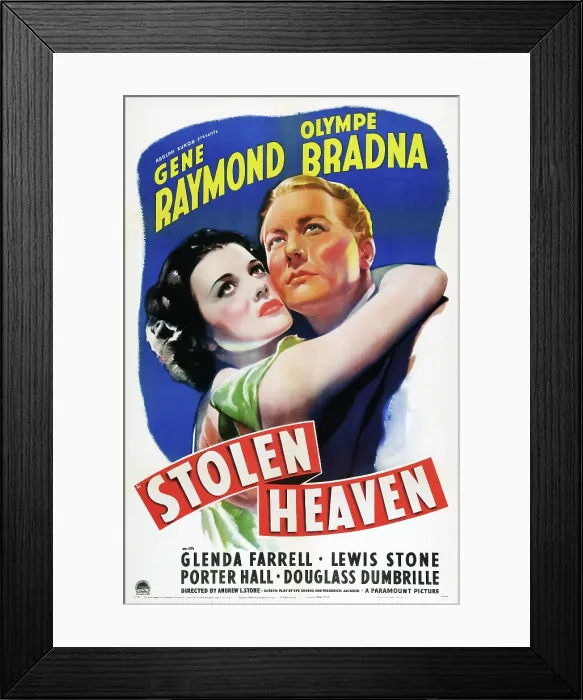 Framed Print : STOLEN HEAVEN, poster art, l-r: Olympe Bradna, Gene Raymond, 1938