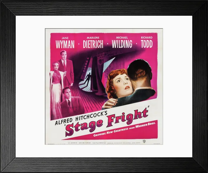 Framed Print : STAGE FRIGHT, US poster art, counter clockwise from left: Michael Wilding, Marlene Dietrich, Richard Todd, Jane Wyman, 1950