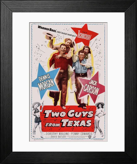 Framed Print : TWO GUYS FROM TEXAS, US poster art, from left: Jack Carson, Penny Edwards, Dennis Morgan, Dorothy Malone, 1948