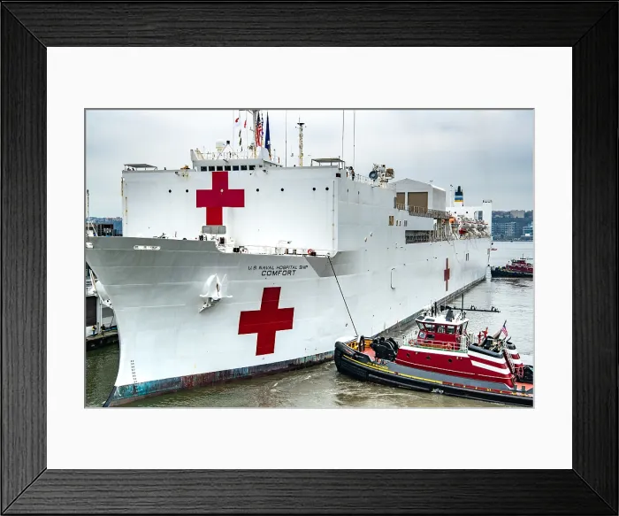 Framed Print : The USNS Comfort, a Navy hospital ship arrives in New York Harbor to support national, state and local response to the coronavirus, March 30, 2020
