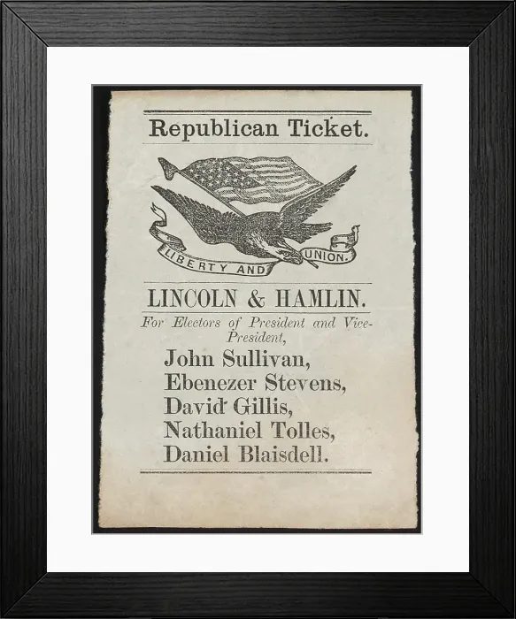 Framed Print : New Hampshire Campaign ticket listing the Republican Party presidential electors for 1860 (BSLOC_2018_6_5)