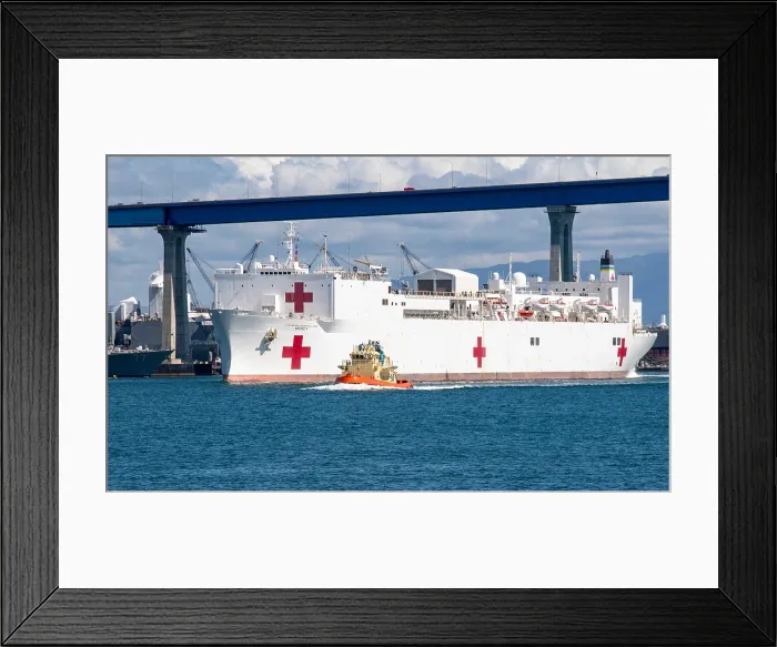 Framed Print : US Navy Hospital Ship, USNS Mercy, navigates in San Diego channel, California, March 23, 2020