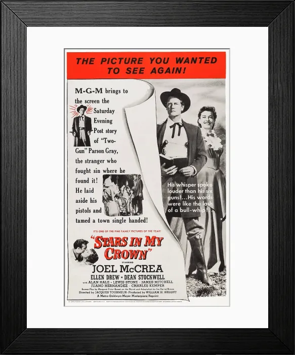 Framed Print : STARS IN MY CROWN, US poster, right from left: Joel McCrea, Ellen Drew, 1950