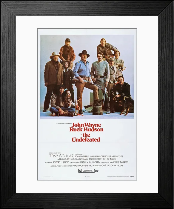 Framed Print : THE UNDEFEATED, front second from left: Marian McCargo, center: John Wayne, right from center: Rock Hudson, top right: Merlin Olsen, standing far right: Jan-Michael Vincent Framed Print : THE UNDEFEATED, front second from left: Marian McCargo, center: John Wayne, right from center: Rock Hudson, top right: Merlin Olsen, standing far right: Jan-Michael Vincent