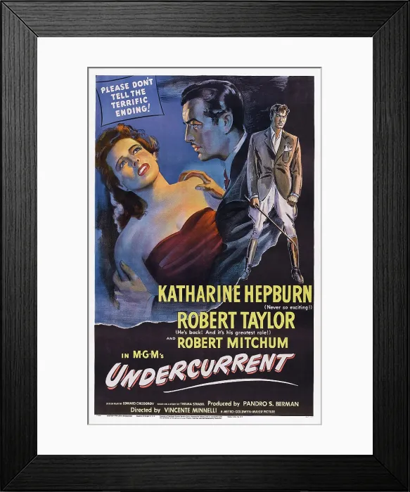 Framed Print : UNDERCURRENT, US poster art, from left: Katharine Hepburn, Robert Taylor, 1946