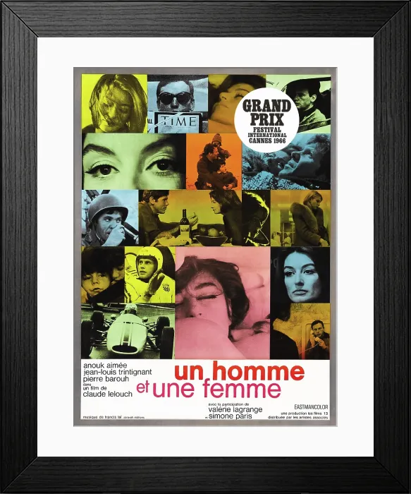 Framed Print : A MAN AND A WOMAN, (aka UN HOMME ET UNE FEMME), Anouk Aimee, Pierre Barouh (third down from top), Jean-Louis Trintignant (bottom right), 1966
