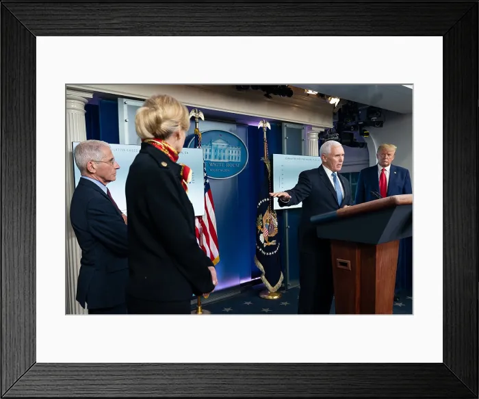 Framed Print : Vice President Mike Pence, the appointed head of the White House Coronavirus Taskforce speaks at coronavirus update briefing March 31, 2020 Framed Print : Vice President Mike Pence, the appointed head of the White House Coronavirus Taskforce speaks at coronavirus update briefing March 31, 2020