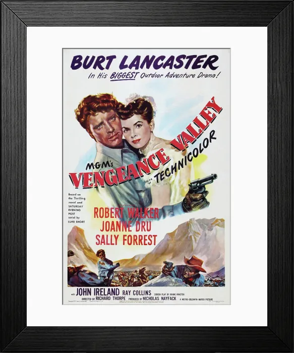 Framed Print : VENGEANCE VALLEY, US poster art, from left: Burt Lancaster, Joanne Dru, 1951