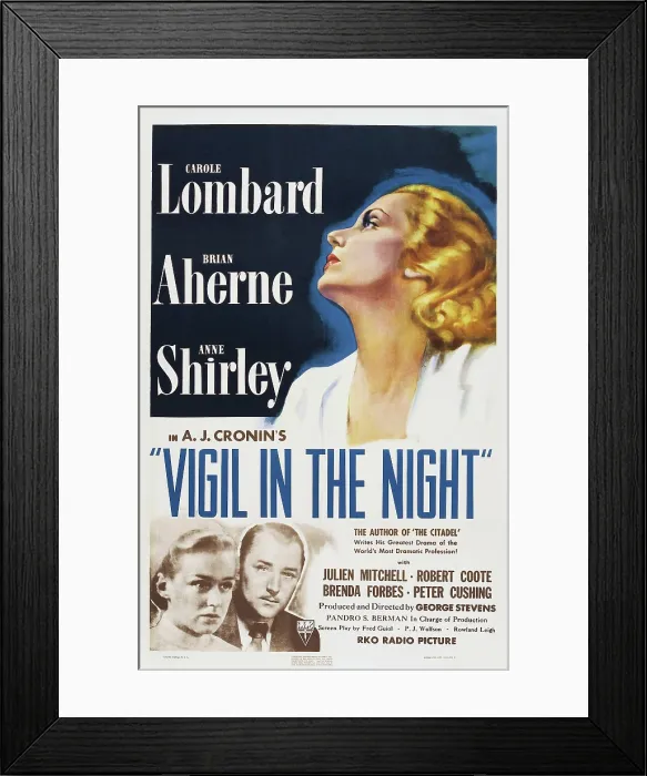 Framed Print : VIGIL IN THE NIGHT, US poster art, Anne Shirley, Brian Aherne, Carole Lombard, 1940