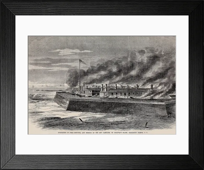 Framed Print : The Union garrison evacuated Fort Moultrie, leaving spiked guns and burning gun carriages on Dec. 26, 1860 Framed Print : The Union garrison evacuated Fort Moultrie, leaving spiked guns and burning gun carriages on Dec. 26, 1860