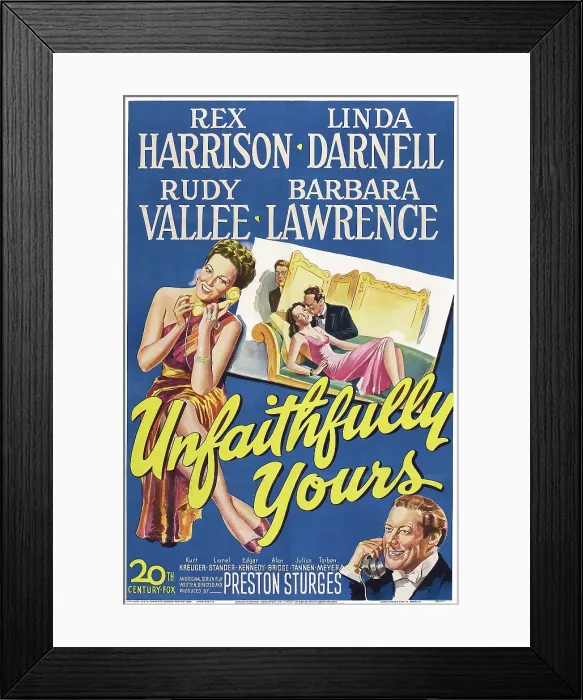 Framed Print : UNFAITHFULLY YOURS, US poster, left: Linda Darnell, bottom right: Rex Harrison, 1948, TM and Copyright 20th Century Fox Film Corp. All rights reserved. / courtesy Everett Collection