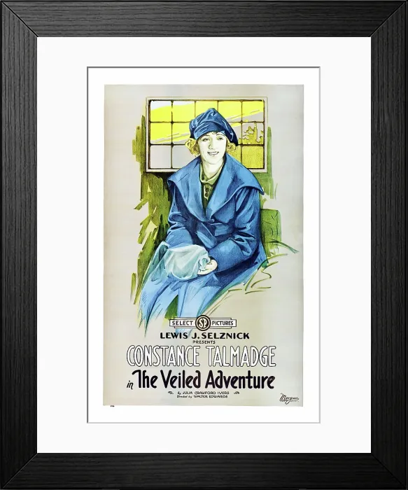Framed Print : THE VEILED ADVENTURE, Constance Talmadge on poster art, 1919